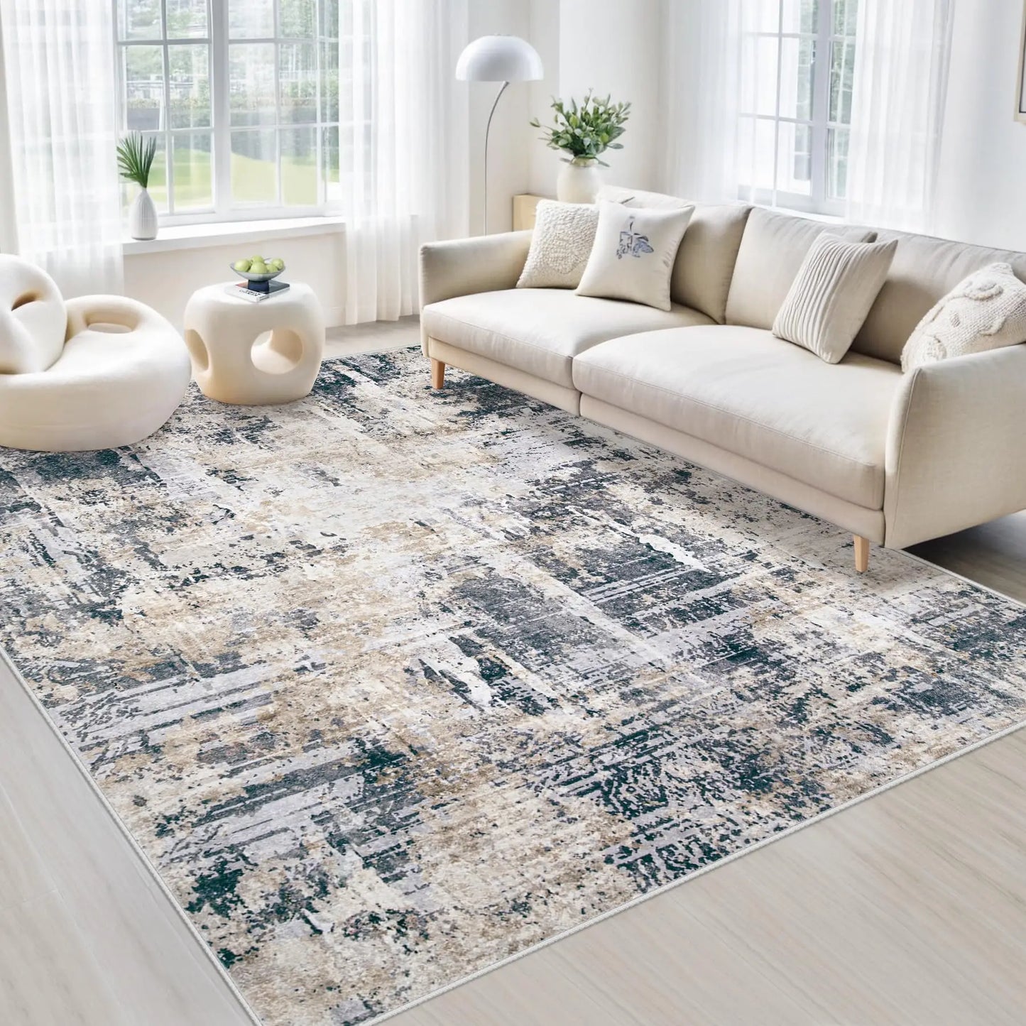 6x9 Modern Abstract Rug for Living Room -Washable Soft Non Slip Stain Resistant