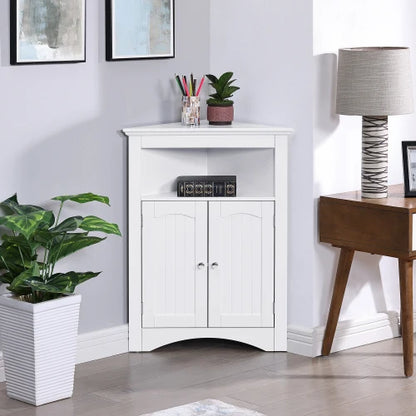 Free Standing Corner Cabinet - Bathroom Floor Storage with Doors & Shelves, Multi-Purpose Sideboard for Kitchen Living Room