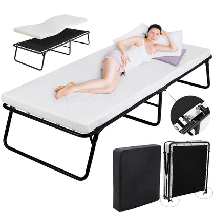 Folding Bed, 80x190cm with 7cm Thick Memory Foam Mattress, Portable