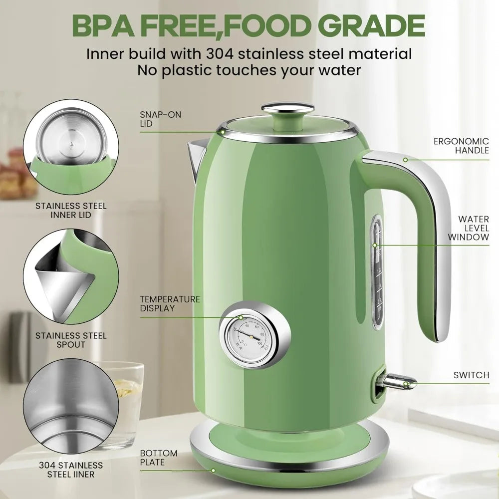 17 Liter Stainless Steel Electric Kettle with Temperature Display, Fast Boiling, Auto Shut Off and Boil Dry Protection