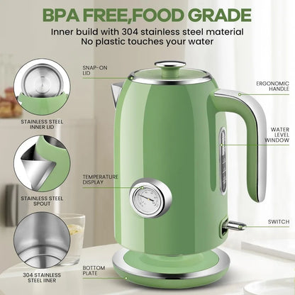 17 Liter Stainless Steel Electric Kettle with Temperature Display, Fast Boiling, Auto Shut Off and Boil Dry Protection