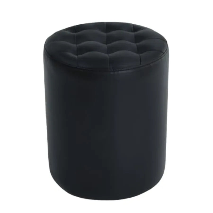 Round Ottoman Stool, Faux Leather, Beige Multi-Functional