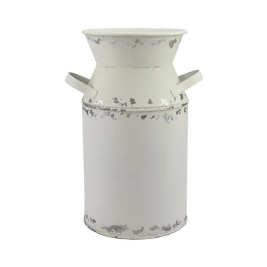 Galvanized White Milk Can, Antique Retro Vase