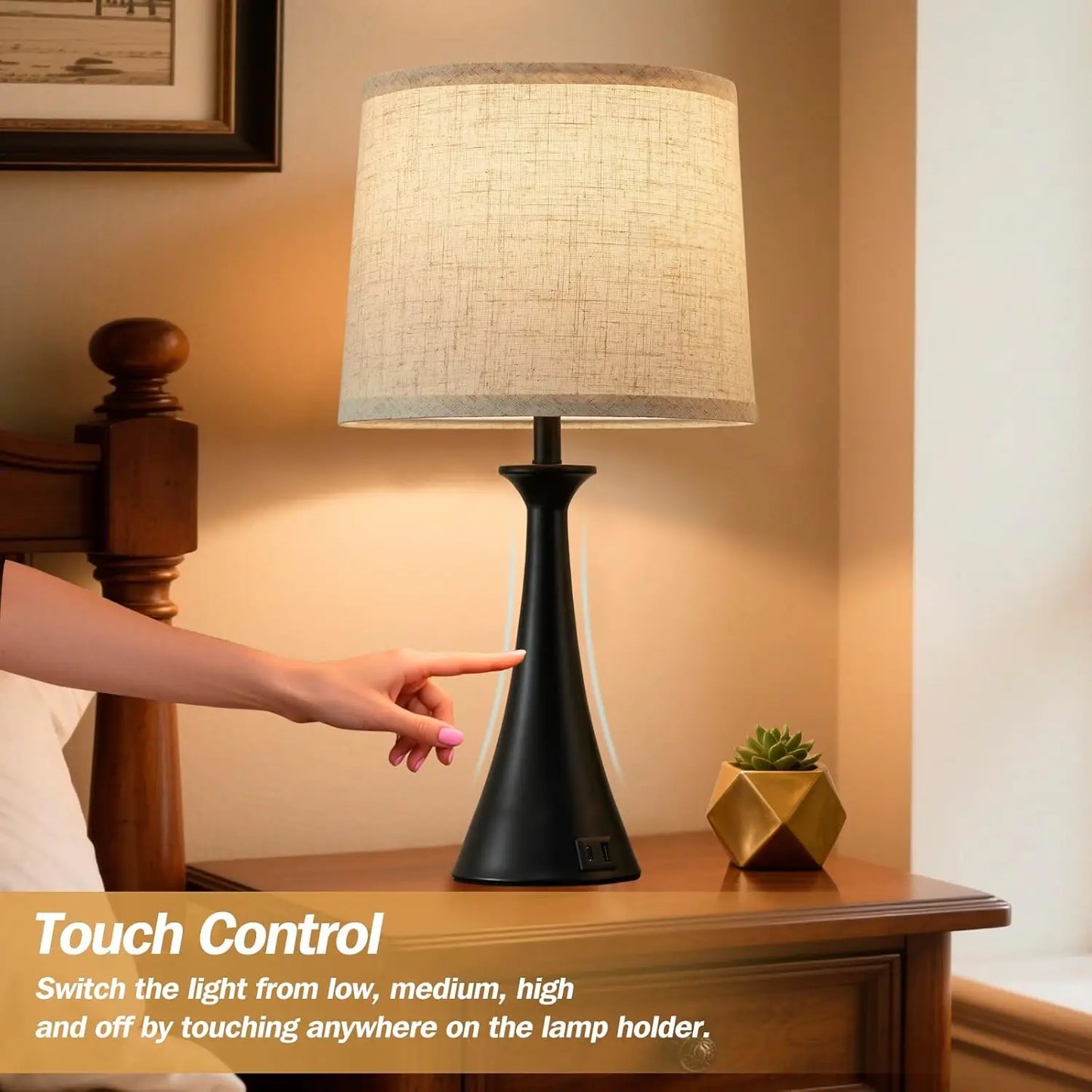 Touch 21" Table Lamps Set of 2 with USB C+A Ports