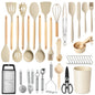 Silicone Wooden Handle 44-Piece Non-Stick  Kitchen Utensil Set, Food-Grade Heat-Resistant Cookware Set for Kitchen & Baking
