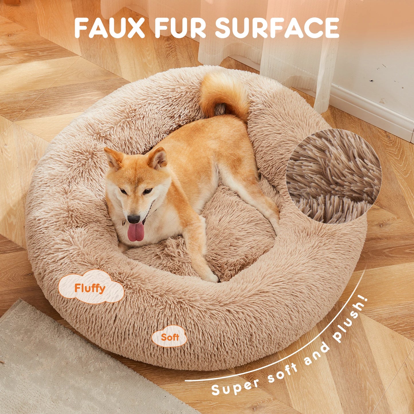 Calming Dog Bed for Medium to Large Dogs, Washable Anti-Slip Round