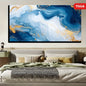 Abstract blue wave texture painting with pine solid wood frame