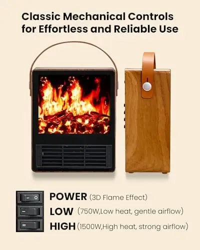 Electric Fireplace Heater 1500W with 3D Flame, Walnut Finish