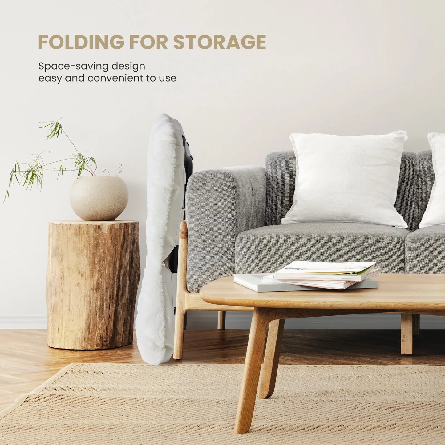 Cozy Saucer Chairs of Soft Faux Fur, Folding Lounge for Living Room, Padded Seat Metal Frame