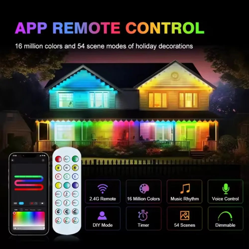 Smart Permanent Outdoor Lights for Eaves, IP67 Waterproof Light String with App Remote Control, Music Sync for House Roof Decor
