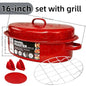 16 Inch Roasting Pan with Lid-Enamel Carbon Steel-Excellent Heat Distribution and Non-stick