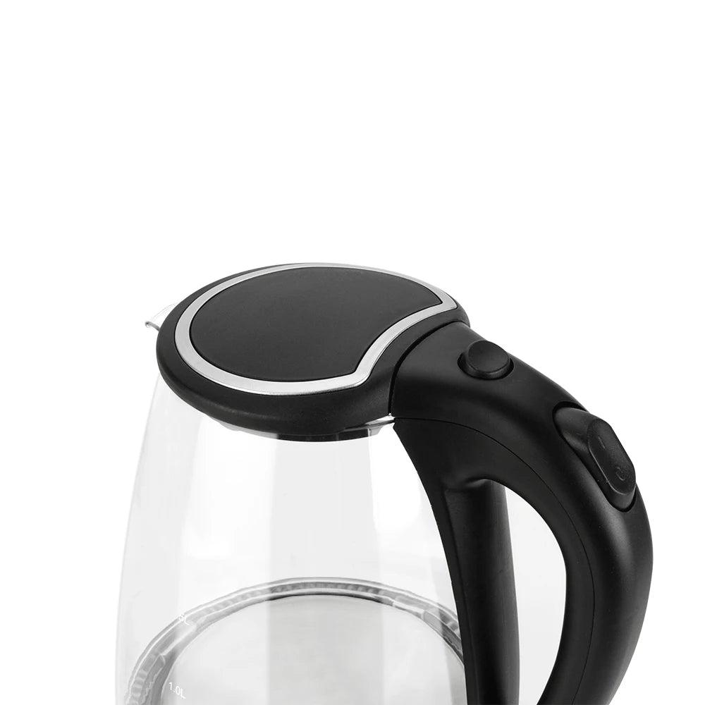 110V 1200W 1.8L Electric Glass Kettle, US Plug, Borosilicate Glass, Blue LED Auto Shut Off 360 Rotation Base