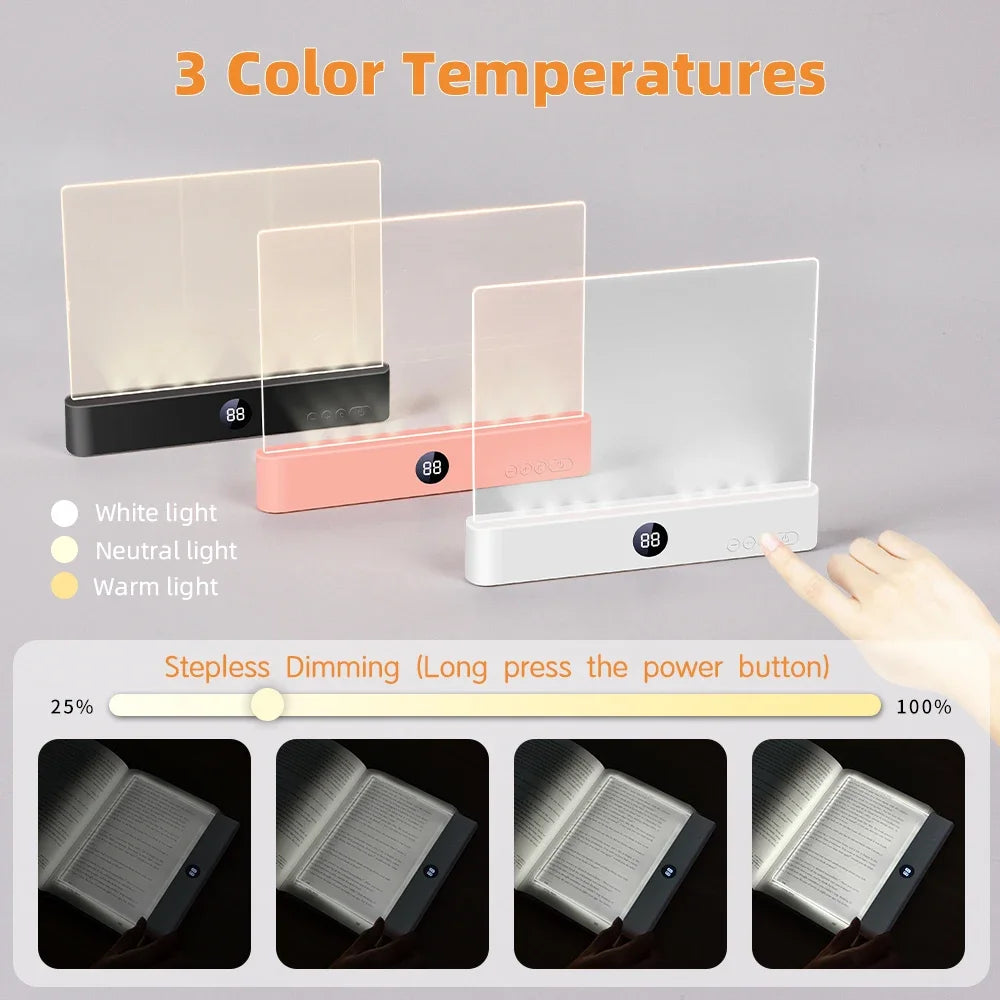 Book Light, LED,  Rechargeable, 3 Colors & Timer, Dimmable Panel