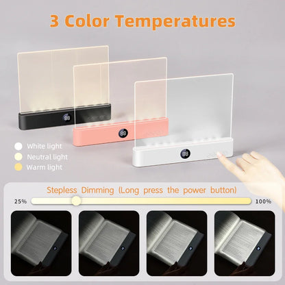 Book Light, LED,  Rechargeable, 3 Colors & Timer, Dimmable Panel
