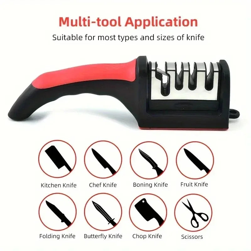 3-Segment Knife Sharpener for Kitchen, Stainless Steel Three-Purpose Sharpening Stone