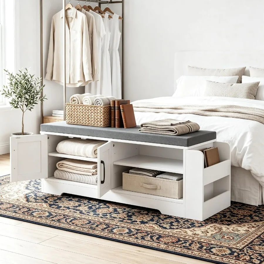 Farmhouse Shoe Storage Bench with 3-in-1 Entryway Storage and Padded Seat