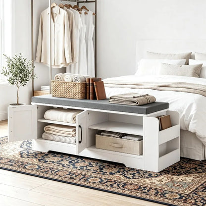 Farmhouse Shoe Storage Bench with 3-in-1 Entryway Storage and Padded Seat