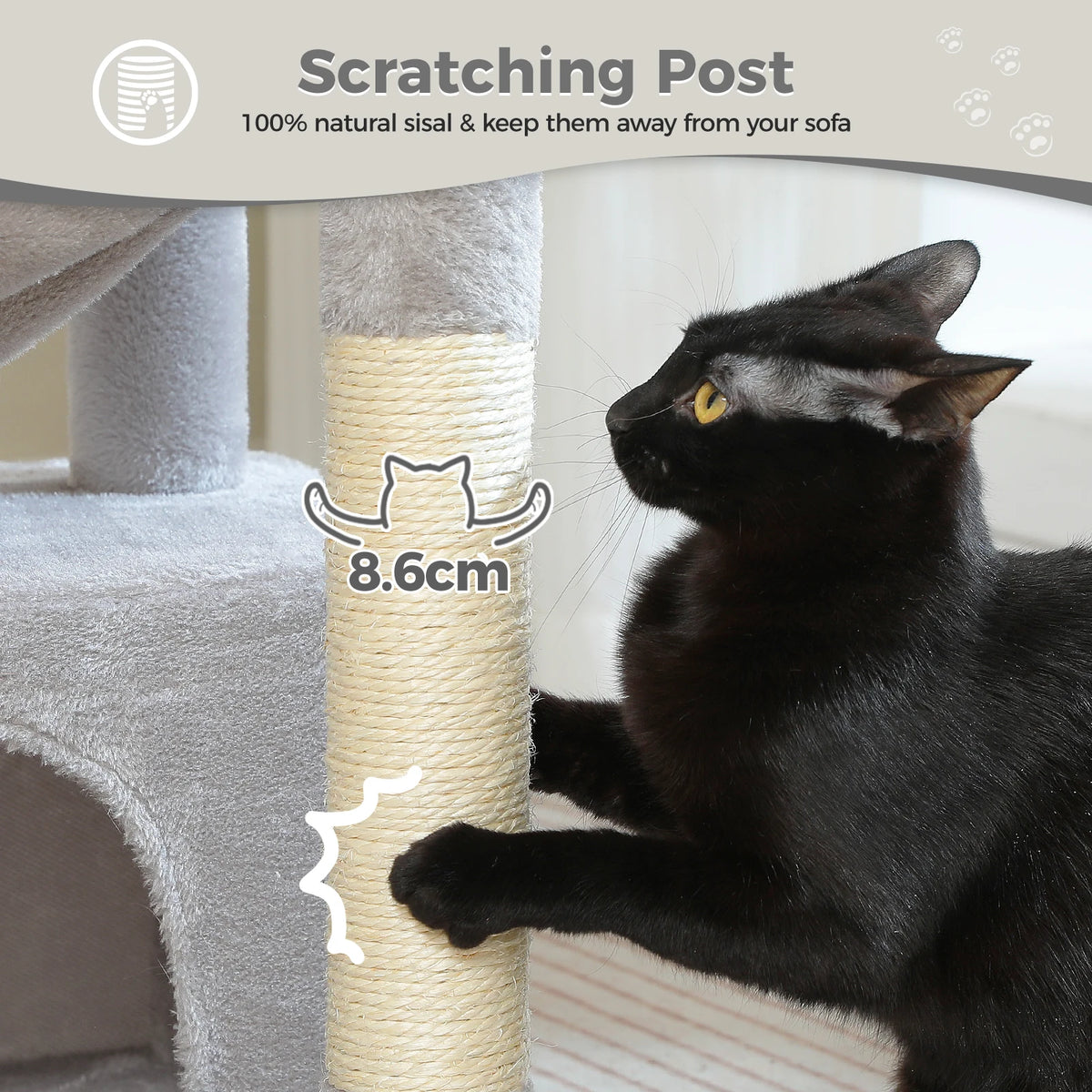 4-in-1 Cat Tree with Large Cat Condo, Sisal Scratching Post, Deep Hammock, Cozy Top Perch