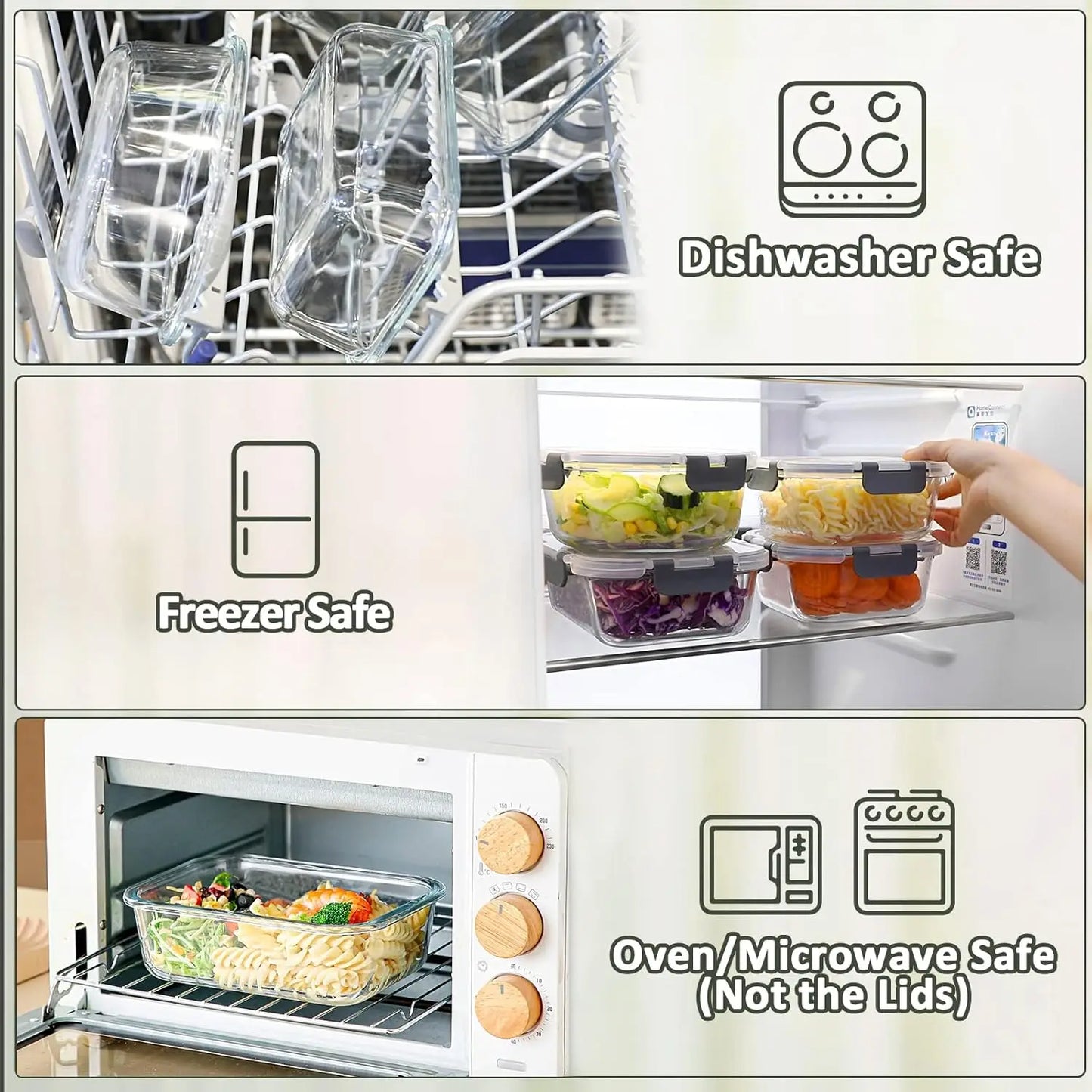 10-Pack Glass Meal Prep Containers with Lids, Airtight Food Storage for Microwave, Oven, Freezer & Dishwasher