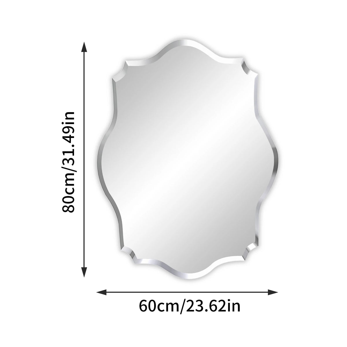 Wall Mirror, Scalloped Frameless Beveled Edge, Polished for Bathroom, Living Room, Vanity, Bedroom, Slive