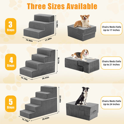3-5 Step Right Angled Foam Dog Stairs Ramp for Small Dogs, Indoor Non-Slip Pet Ladder