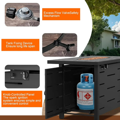 43 inch Outdoor Propane Fire Pit Table with Lid, Waterproof Cover