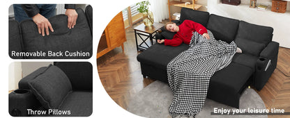 Sofa Bed Sleeper w/Pull Out and Storage,USB, Cup Holder