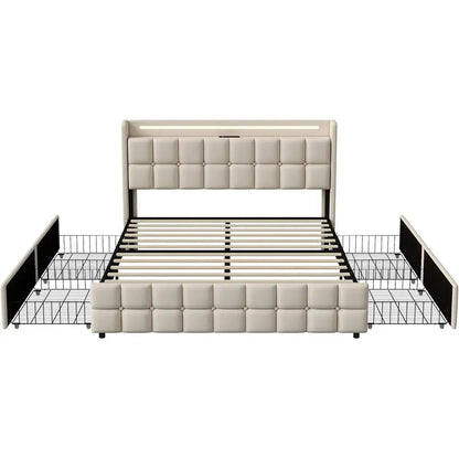 Double Bed 160x200cm with storage, Padded with Slatted Base, USB Ports, RGB Lights, Ideal for Teens