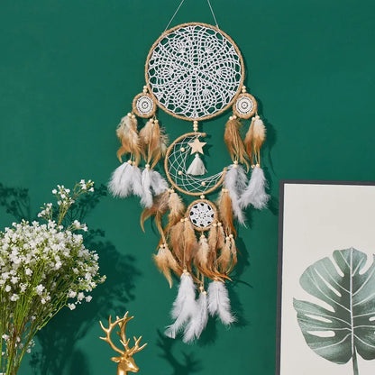 5-piece large Dream Catcher Set, handcrafted, Bohemian wall decoration