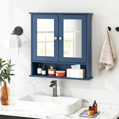 Bathroom Medicine Cabinet With Mirror, Wall Mounted Wooden Organizer With Doors And Shelves