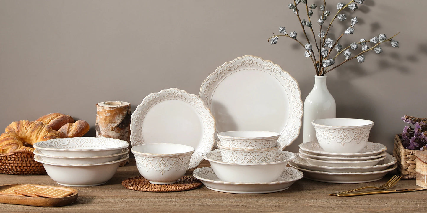 16/32 Piece Dinner Sets with 4 PCS Dinner Plate/Dessert/Cereal Bowl/Soup