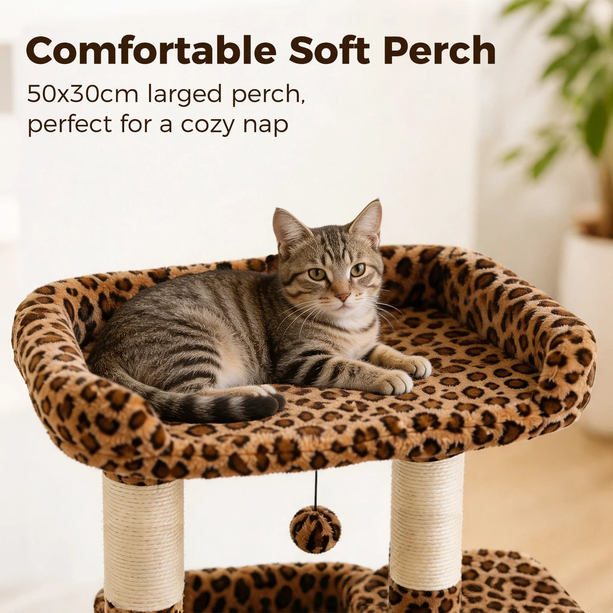 Small Cat Tree for Indoor Cat, Tower with Sisal Scratching Post and Pad, Wide Top Perch