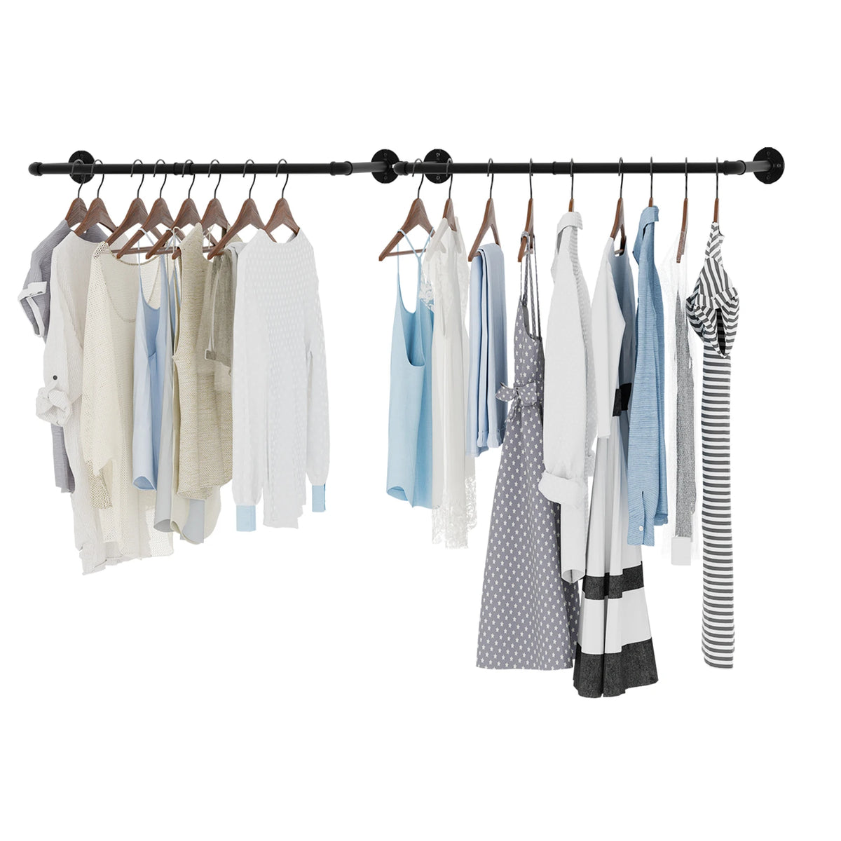 Pack Of 2 Industrial Pipe Clothes Rail Rack, Wall-mounted Garment Pipe Rack, Iron Closet Organizer