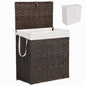 110L Laundry Basket with Lid, Foldable Wicker Laundry Hampers with Side Handles, Removable Liner, Rattan Laundry Basket with Sturdy Steel Frame