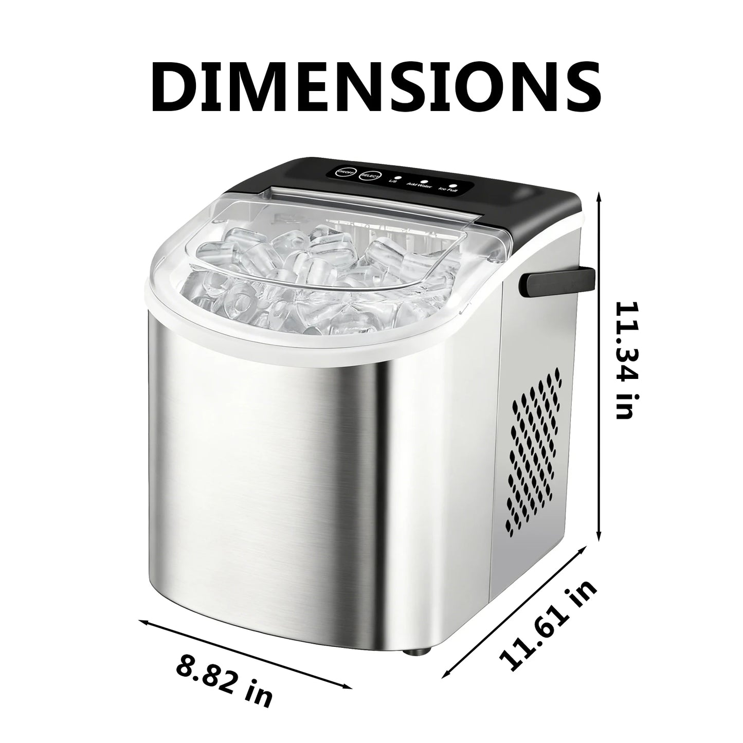 Portable Silver Stainless Steel Ice Maker with Handle, Produces 29 Pounds of Ice in 24 Hours