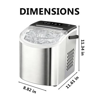 Portable Silver Stainless Steel Ice Maker with Handle, Produces 29 Pounds of Ice in 24 Hours