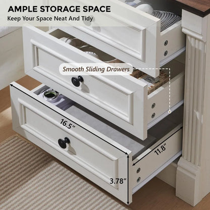 26" Farmhouse Nightstand Set with 3 Drawers, Charging Station, and Rustic Roman Column Design