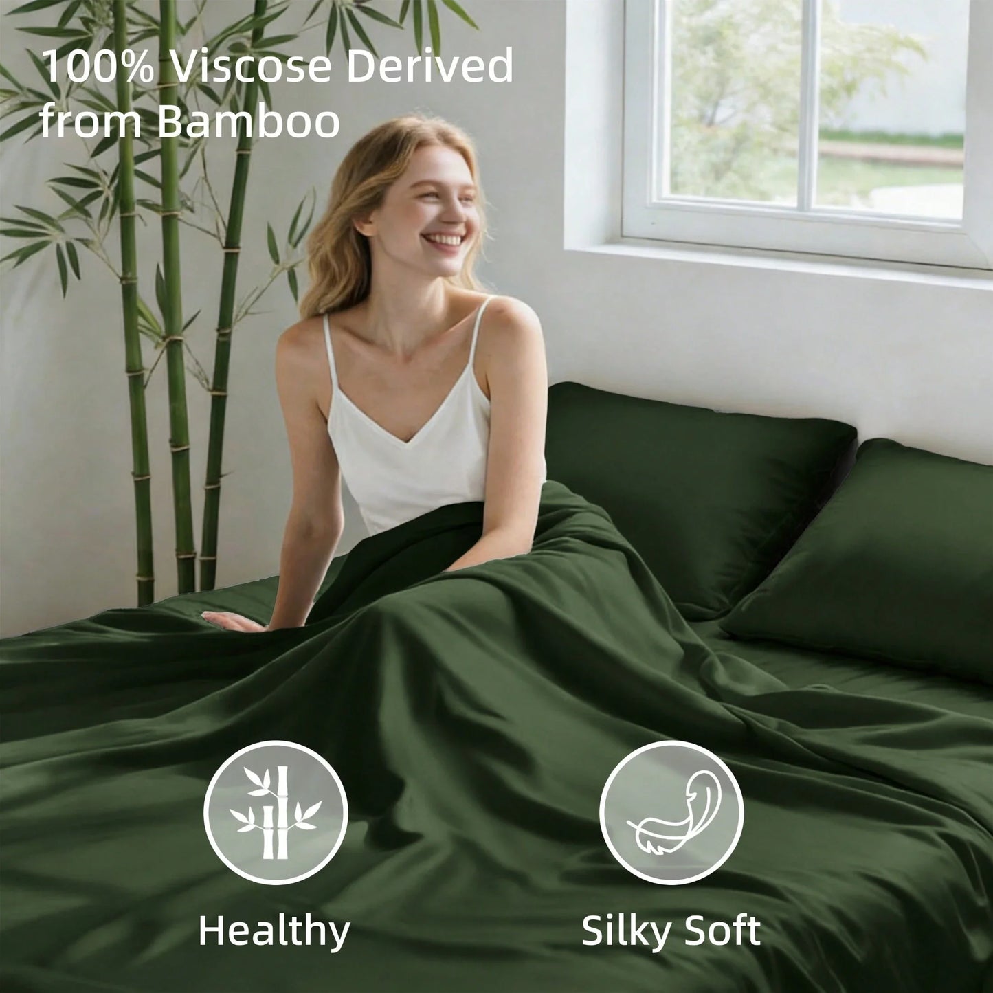4pcs Bamboo Viscose Bedding Set with Deep Pocket Cooling Fitted Sheet ,Flat Sheet and Pillowcases