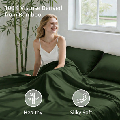 4pcs Bamboo Viscose Bedding Set with Deep Pocket Cooling Fitted Sheet ,Flat Sheet and Pillowcases
