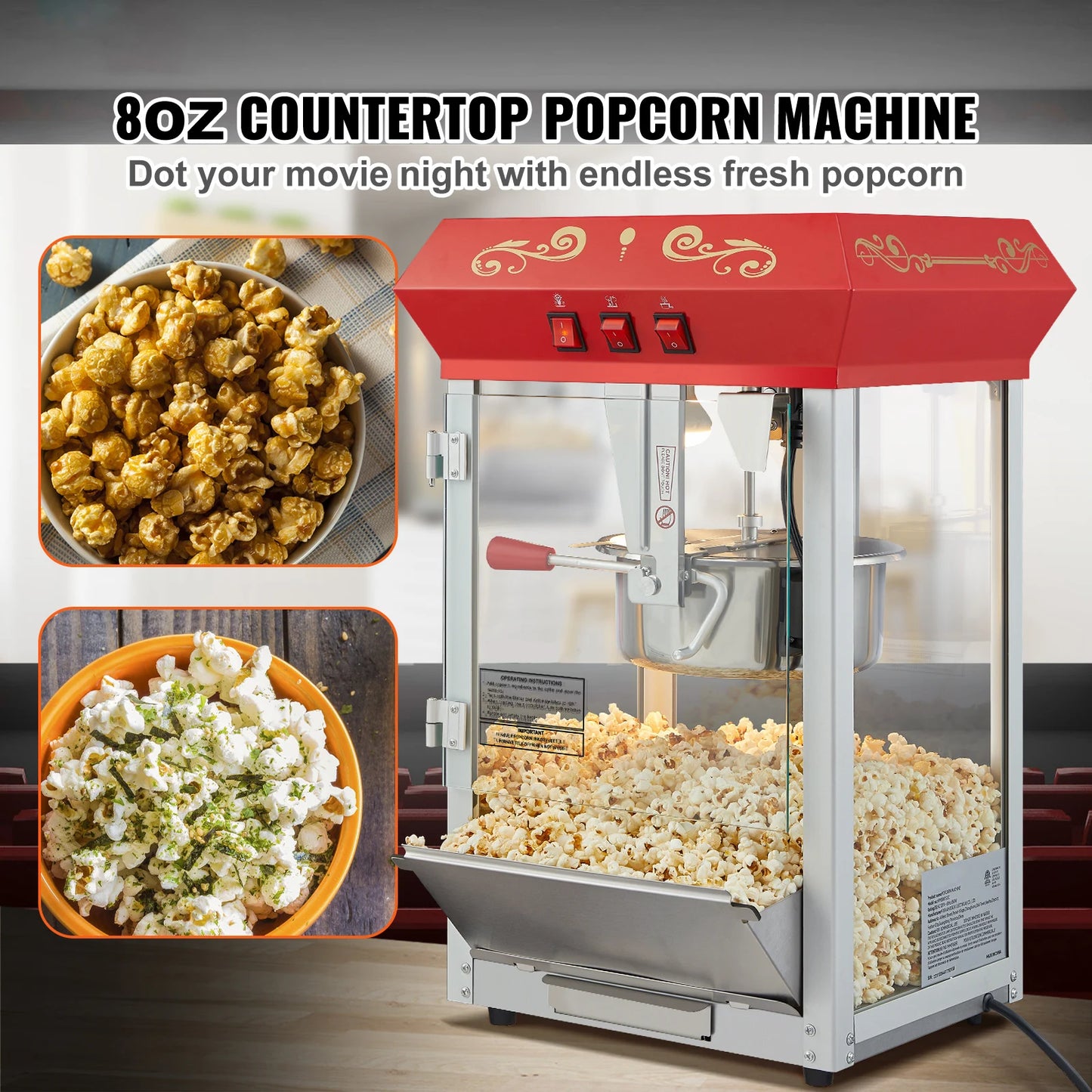 Electric Popcorn Maker, Commercial Popper Machine  with Scoop Spoon