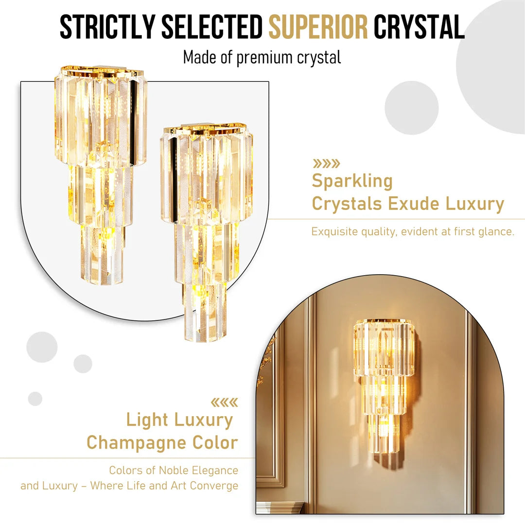 Modern Crystal Wall Lamp, 3-Layer Crystal Sconce