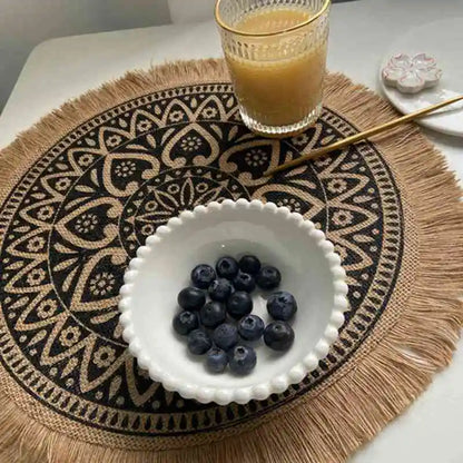 Handmade Cotton Woven Placemats with Boho Rustic Theme with Modern Farmhouse Fringe for Kitchen Dining Table