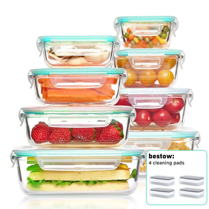 8-Pack Airtight Glass Food Storage Containers for Microwave,Oven,Freezer and Dishwasher