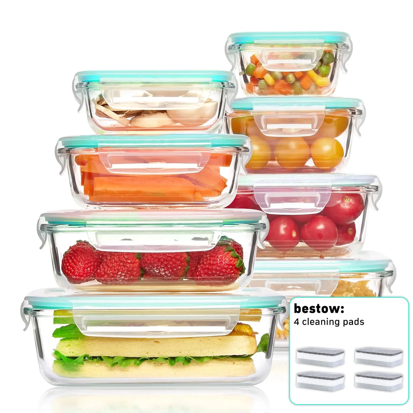 8-Pack Airtight Glass Food Storage Containers for Microwave,Oven,Freezer and Dishwasher