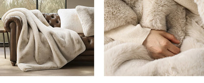 Faux Chinchilla Fur Throw Blanket, 60"x80", Birch Mink