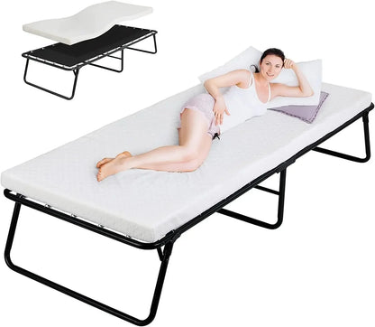 Folding Bed, 80x190cm with 7cm Thick Memory Foam Mattress, Portable