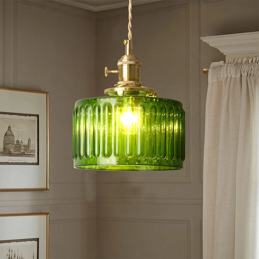 Led Crystal Pendant Light, Green Chandelier Modern Hanging Ceiling Lamp, Retro Home Decor