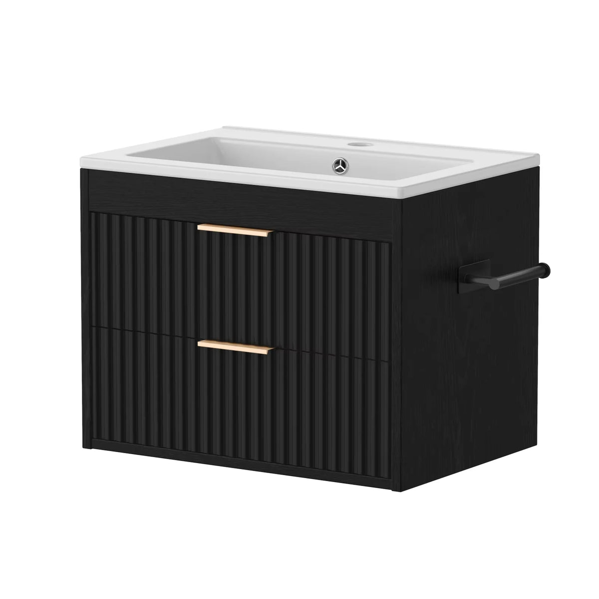 24' Floating Bathroom Vanity with Sink, Modern Wall Mounted Cabinet, 2 Drawers with Black Handles, for Bathroom/Laundry Room