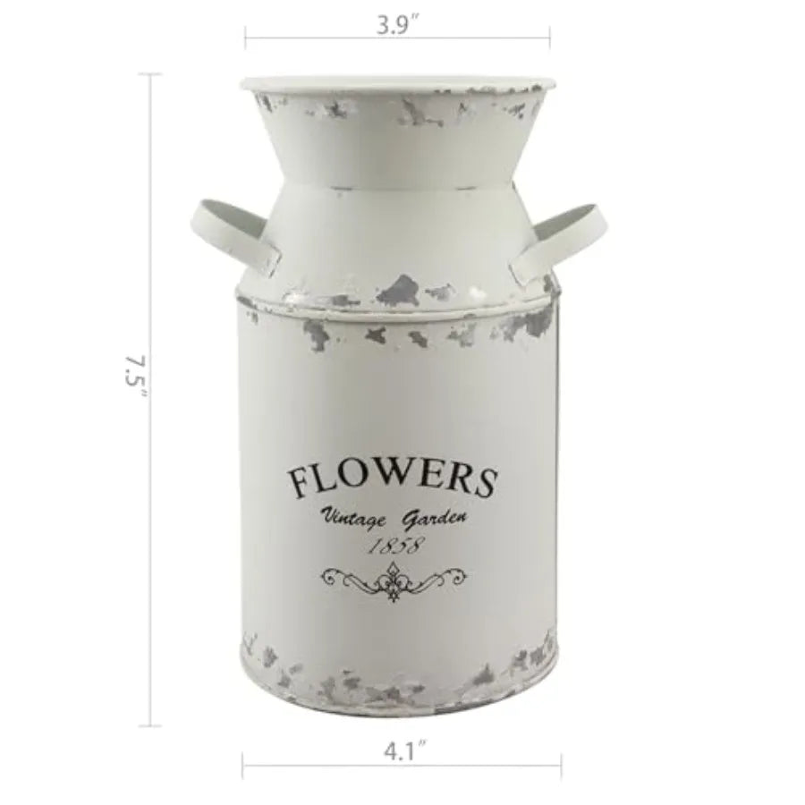 Galvanized White Milk Can, Antique Retro Vase