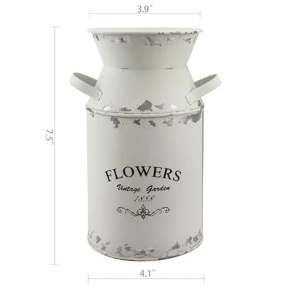 Galvanized White Milk Can, Antique Retro Vase